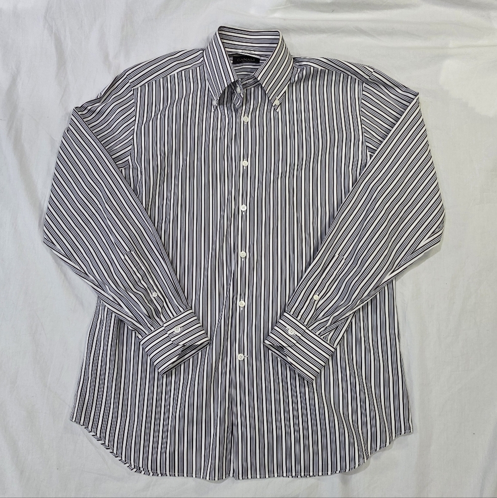 Canali Made In Italy Classic Cotton Striped Designer Shirt Corporate Sartorial - Picture 3 of 10